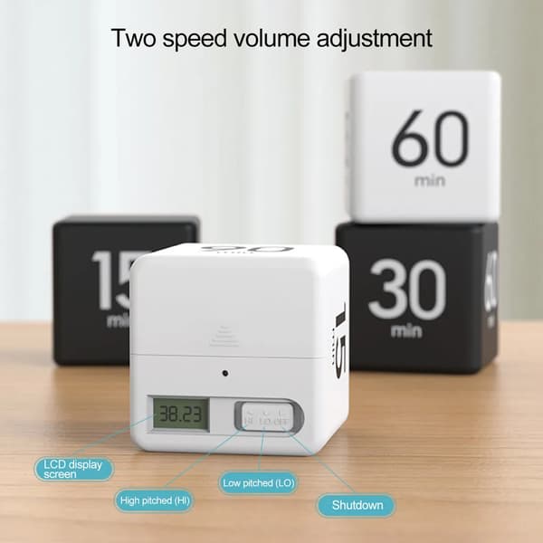 Sort Roterende Ur Timer, 1-3-5-10 Minutter, Forudindstillet LED Display, Justerbar Lydstyrke, Terning Timer til Arbejde, Studie, Køkken
