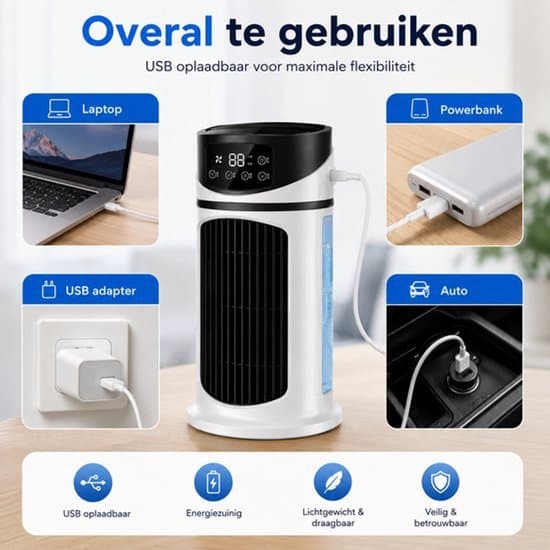 Luftkøler, bordventilator/mini AC, 6-trins ventilator, luftfugter