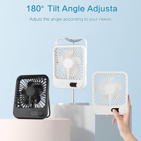 Genopladelig bordventilator - 100-trins justering - LED-display - 17 cm