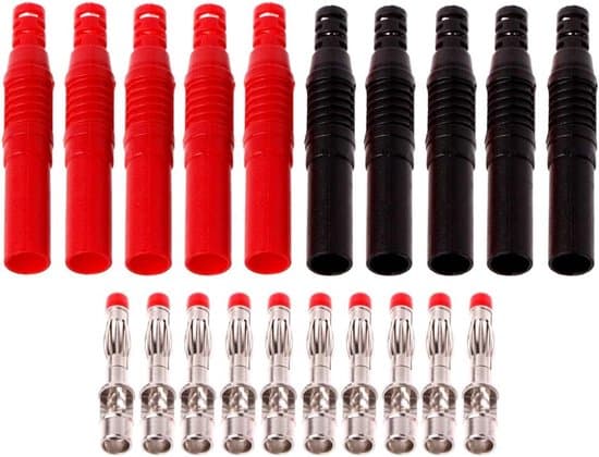 Isolerede 4 mm bananstik - 10-pak, velegnet til multimetertestledninger.
