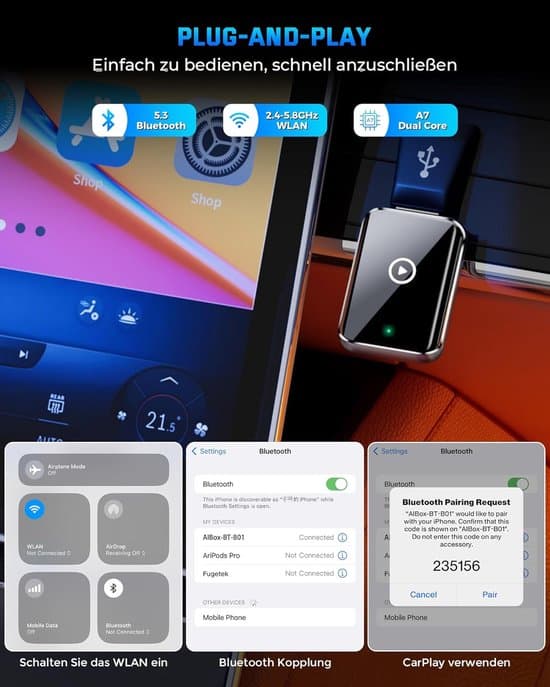 2025 Trådløs CarPlay-adapter til iPhone, mini plug-and-play