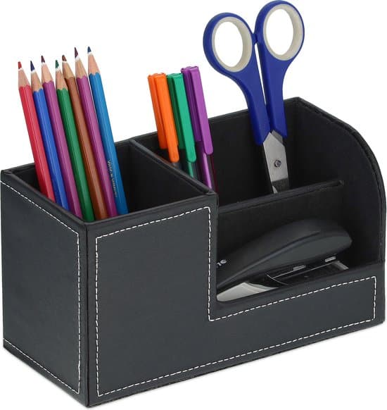 Stilfuld skrivebordsorganizer - Sort - Kunstlæder - 11x20x9,5 cm