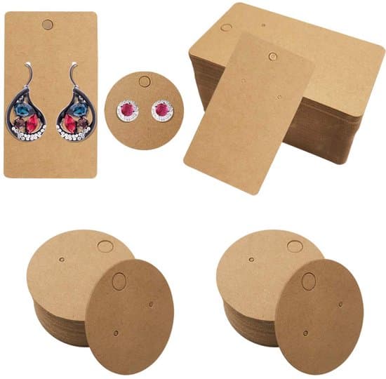 200 örhängeskort, smyckesdisplayhängen, rektangulära och runda - bruna