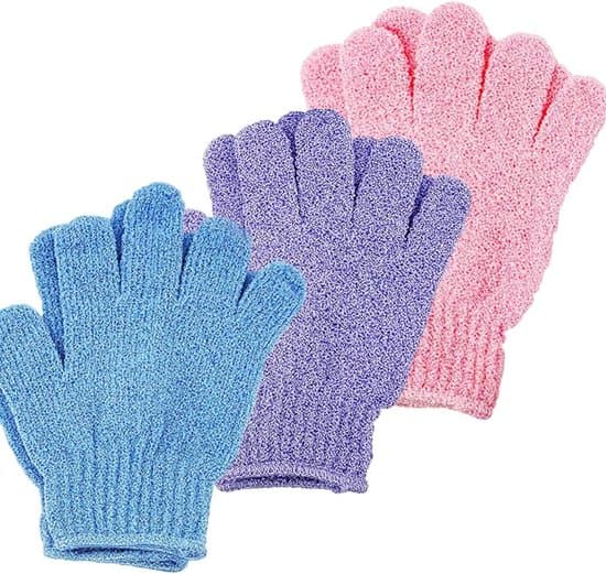 Eksfolierende badehansker 5-finger design - 3 par - Eksfolierende brusehandsker - Mudderfjernelseshansker - Badehåndklædehandsker - Skrubbehandsker