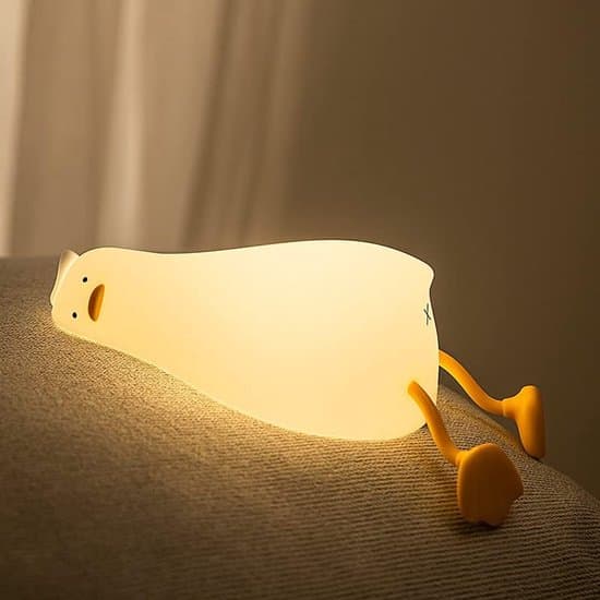 Andeformet LED-sengelampe, silikone, USB-opladning, timer, 3 lysstyrkeniveauer, 1200mAh.