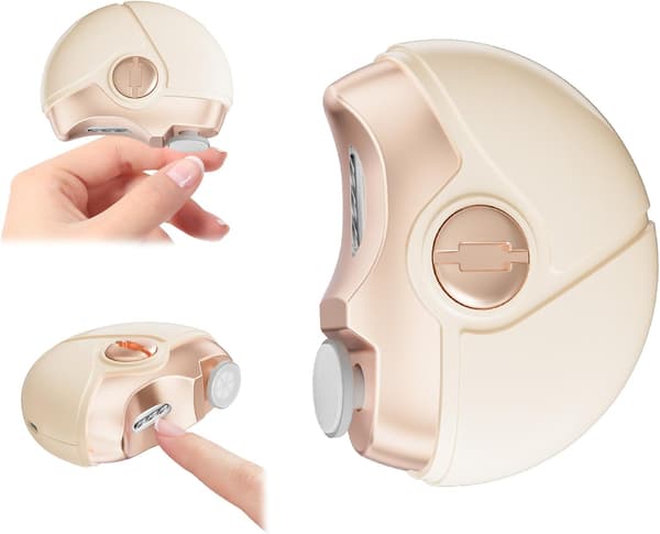 3-i-1 Elektrisk Automatisk Negleklipper, Trimmer & Buffer Sæt (Beige)