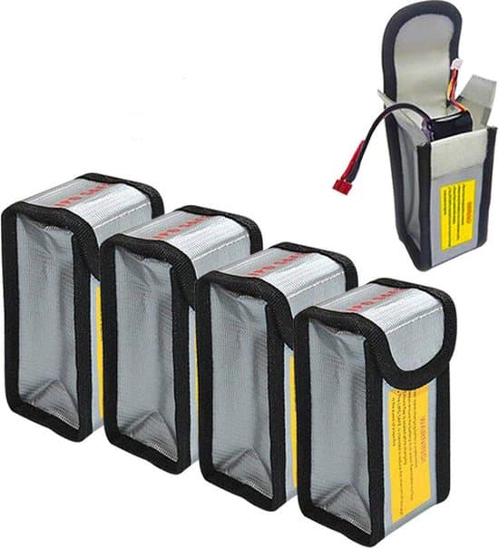 4-pack 125 mm LiPo batteri explosionssäkra förvaringsväskor, silver, modern