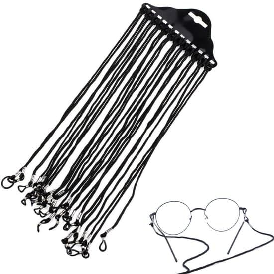 Brillestropper - 12-pak - Solbrillestropper - Små brillestropper - Unisex - Solbrillestropper - Nylon brillestropper - Sorte stropper
