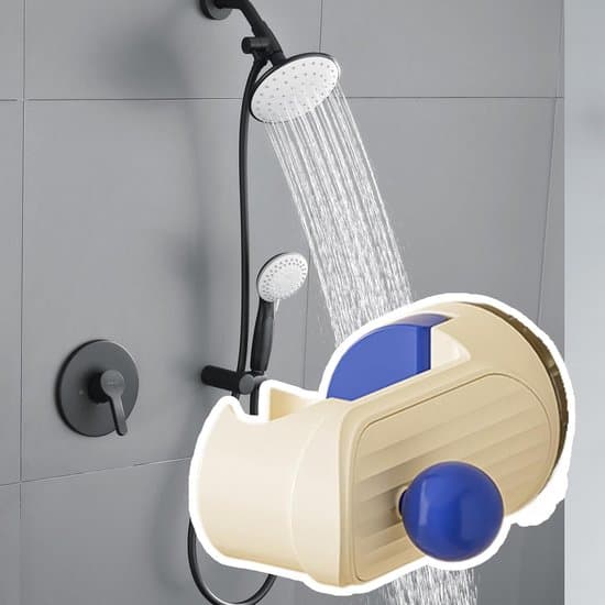 Brusehovedholder - Vægmontering - Brusebad - Borefri montering - 10,5 x 6 cm - Blå