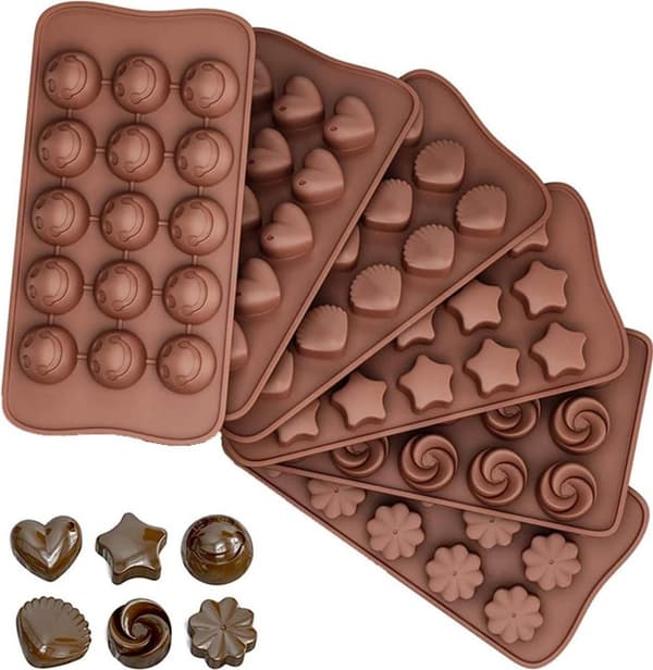 6-delt silikone chokoladeform sæt, non-stick 3D praline/slik bageforme