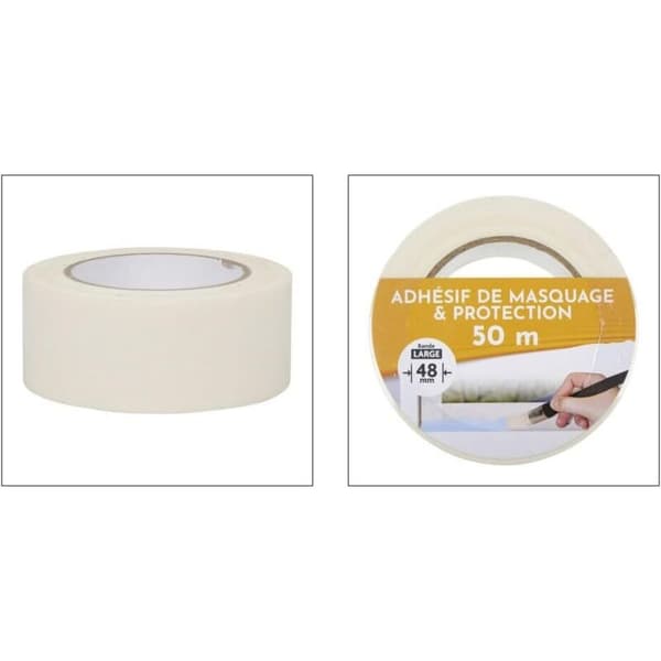 Klæbende afdækningstape til malerarbejde, 48 mm x 50 meter (6 ruller)