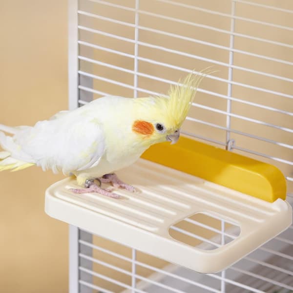 Fuglesiddepladser i plast, tilbehør til legepladsbur, velegnet til papegøjer, conures og langhalede papegøjer.