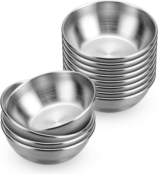 12-pak 3,3-tommer små runde sauce- og sushiskåle i rustfrit stål
