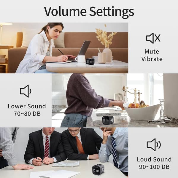Flip-Up Gravity Sensor Terning Timer med Nedtællingstilstande, Lydløs/Vibration/Lydfunktioner, 5/10/30/60 Min Indstillinger, Ideel til ADHD