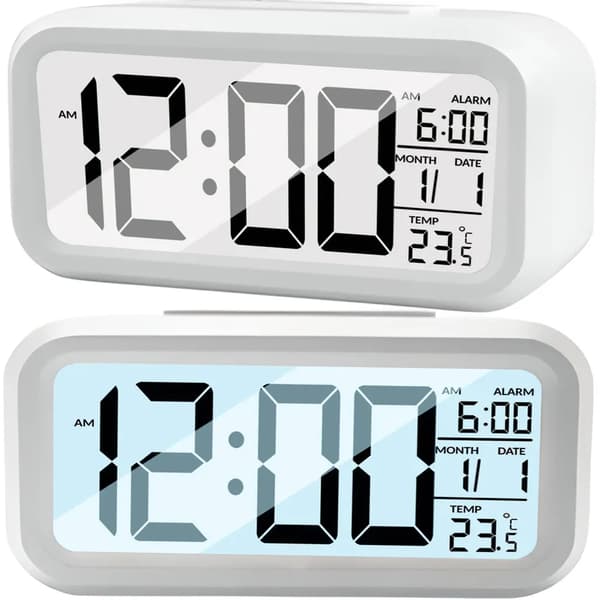 3D LED digital väggklocka med datum, temperatur, 12/24H-format och dimbar display (vit retrostil)