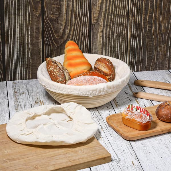 4-pack brödkorgsfoder – naturlig rottingbakduk – cirka 25 cm