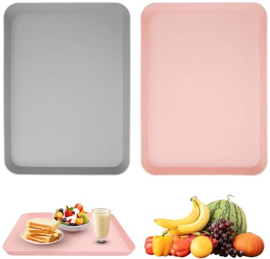 Rektangulär bricka - Liten plast - Diskmaskinssäker - Rosa och grå - Praktisk för kaffe och te - Set om 2