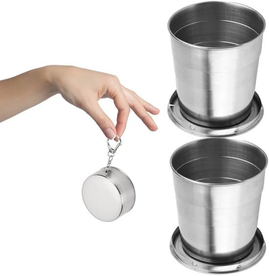 2-pack 250 ml hopfällbar resemugg i rostfritt stål