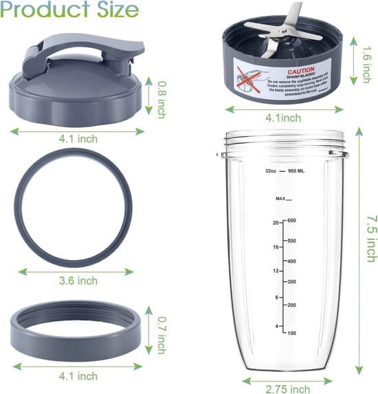 2-pack 32oz Blenderkoppar, för Nutri Bullet 600W/900W, Flip-Top Lock & Packningar