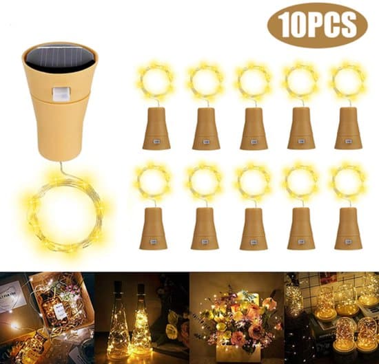 10-pack solcellsdrivna LED-vinkorkslampor - varmvit