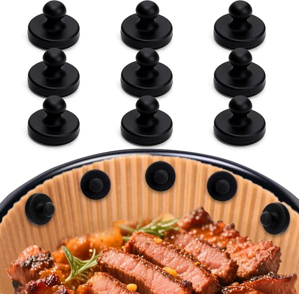 12-pack värmebeständiga magnetiska silikonklämmor för airfryer-pappersfoder (svart)