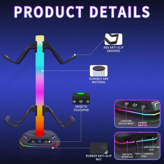 Tilbehørsopbevaringsstativ - Flere RGB-lystilstande - Skridsikkert design - Spilcontrollerstativ til Xbox - PS5 - PS4 - Nintendo Switch