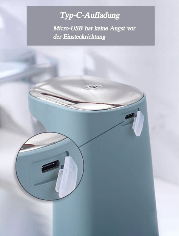 Automatisk opvaskemiddeldispenser, 450 ml, USB-interface, IPX4 vandtæt, lysegrøn.
