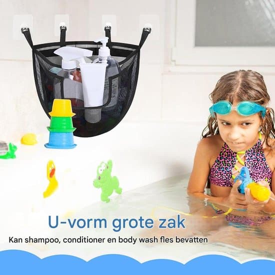 Badelegetøjsopbevaring - Babybadeorganizer - Badeværelsesoprydning - Hurtigtørrende net - 36 x 46 cm - Sort