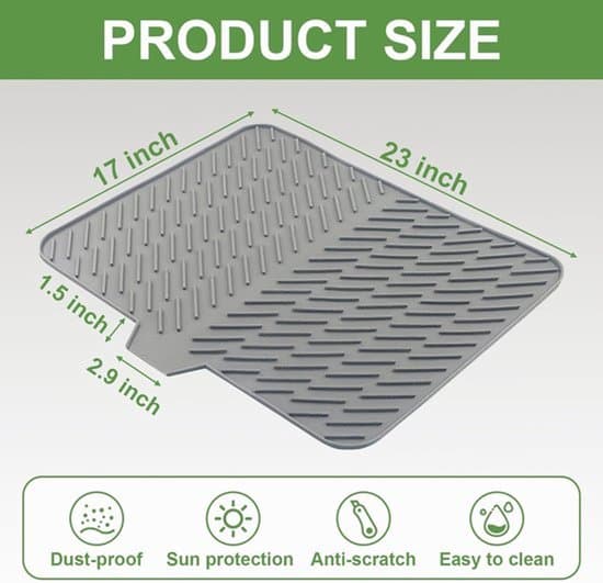 23x17 tums grå silikon halkfri disk- och bardräneringsmatta