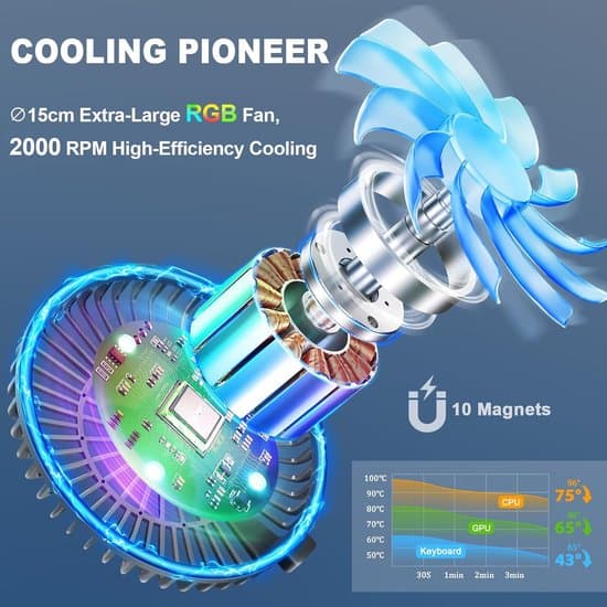 Bærbar computerstander med magnetisk RGB-køler, 360° rotation, grå