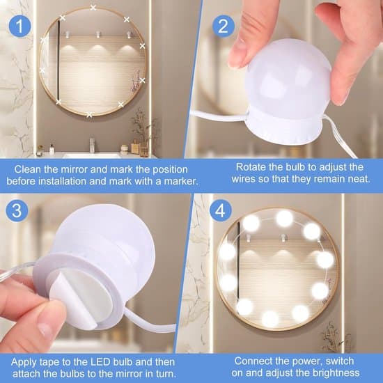 Dæmpbare LED-spejllys med 3 farver til makeupspejle