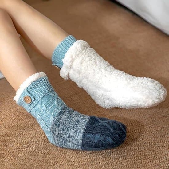 2 par strikkede, bløde sokker til kvinder, vintervarme, komfortable, med sherpa-for, bløde, fluffy sovesokker