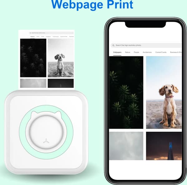 Multifunktionel mini termisk printer, Bluetooth smartphone fotoprinter, trådløs instant printer, 11 ruller termisk papir, kompatibel med iOS og Android.