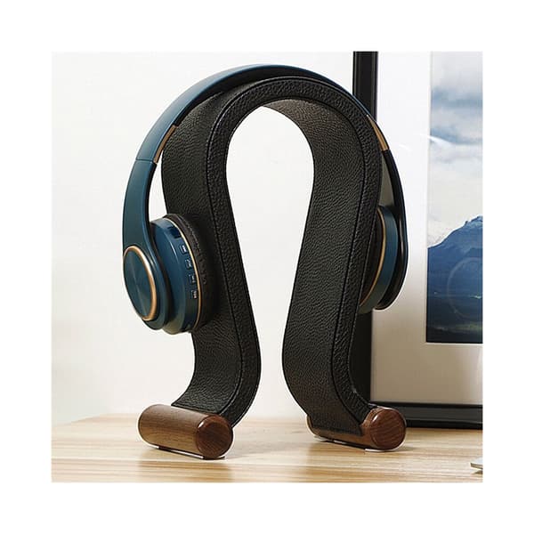 U-formet hovedtelefonstativ i læder, skrivebordsstativ, displaystativ til computer gaming headset, sort.