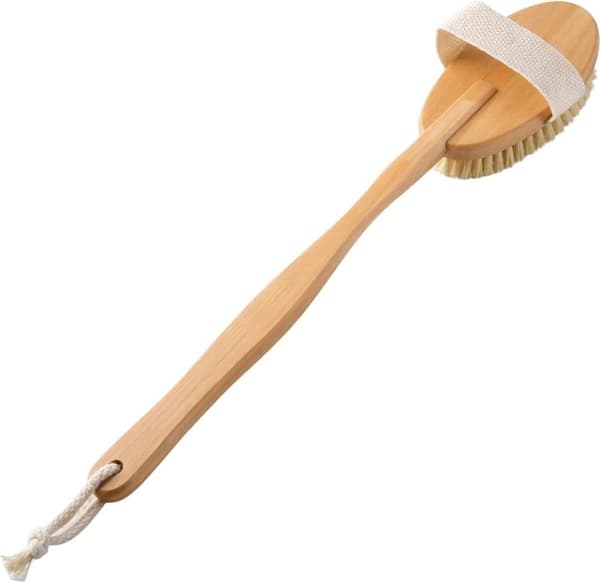 Badebørste, rygmassager, eksfoliator, langskaftet 2-i-1