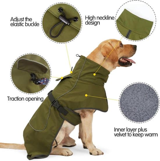 Vattentät hundjacka med varmt fleecefoder och reflexdetaljer, grön, storlek M