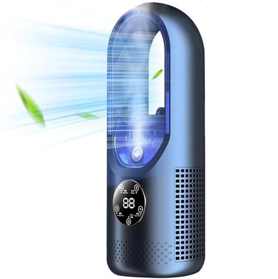 Velegnet til bladløs USB-ventilator 6 hastigheder timer køling stående LED-display lav støj blå