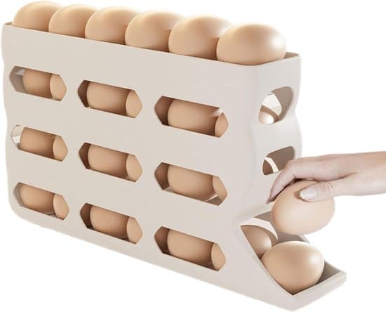 Kylskåpsäggställ - Äggbricka Dispenser - Köksförvaringsställ - Automatiskt rullningssystem - Rymmer 30 ägg - Vit