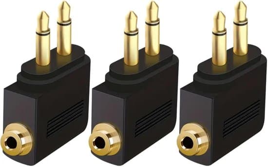 Flyhovedtelefonadapter, Dobbelt 3,5 mm Han til Hun, Flyhovedtelefonadapter, Lydstik til Flystikforbindelse (3 Stykker, Guld)