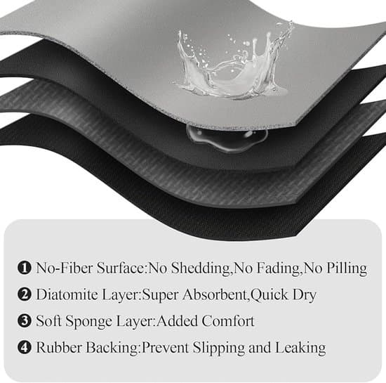 Superabsorberende bademåtte - skridsikker og hurtigtørrende - grå - kiselgurmateriale - 43x80 cm