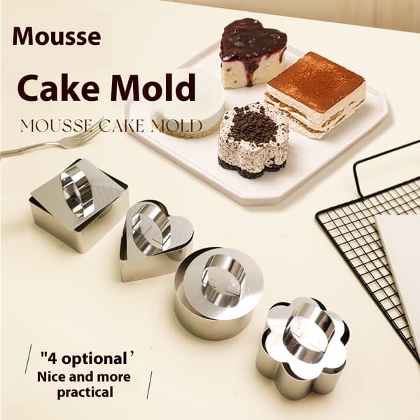 Justerbare hjerteformede mousse- og buddingforme i rustfrit stål, genanvendelige kagebage- og risbold-tiramisuforme, fyldbokse.