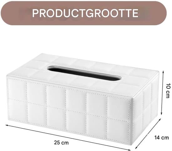 Rektangulær tissueboksholder - PU-læder - hvid