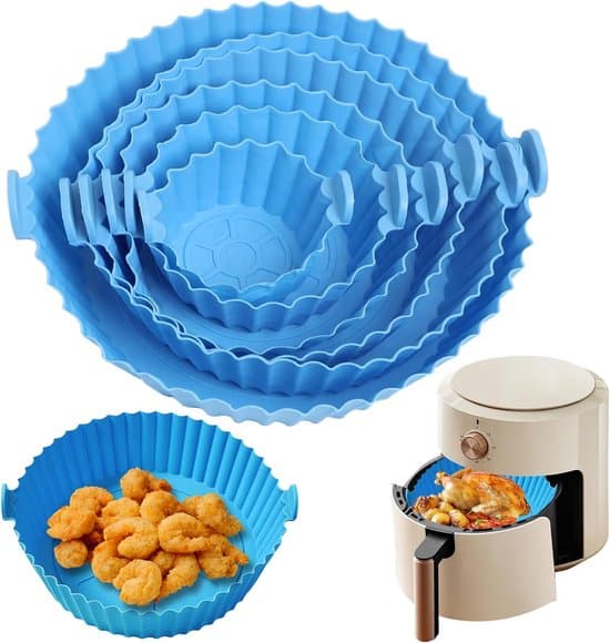 Sæt med 6 genanvendelige silikonebageunderlag til airfryer