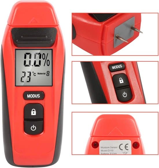 Professionell hygrometer för trä, byggmaterial, ved och väggfuktdetektering.