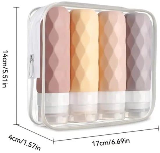 Resevattenflaskset - 4-pack 90 ml silikonflaskor - Med förvaringslåda - Rese-/kosmetiktillbehör