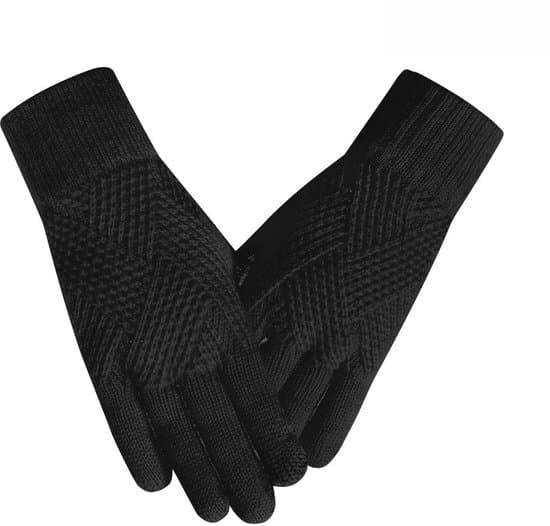 Damers vinterstickade pekskärmsfingerärmar, dubbla elastiska handskar - 22*8cm - Svart