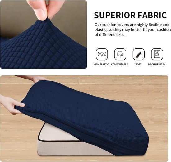 Marinblå elastisk soffkuddsöverdrag, flexibelt elastiskt möbelskyddsöverdrag med botten