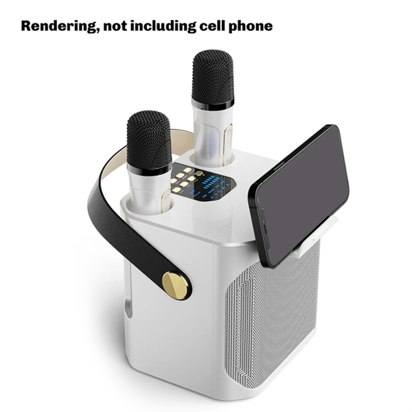 Kraftfull Bluetooth karaoke-högtalare med dubbla mikrofoner, vit.