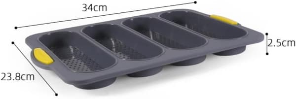 4-hulrums non-stick silikone baguetteform, genanvendelig brød- og kagebageform (grå)