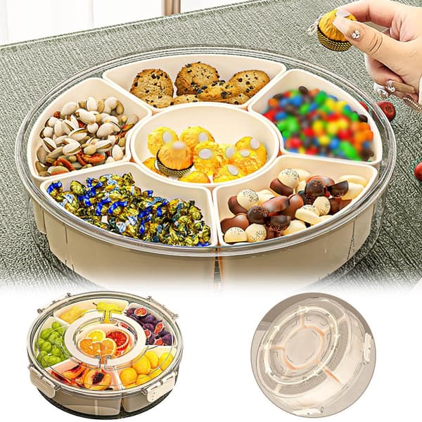 Roterende snack- og slikskål med rum - Beige